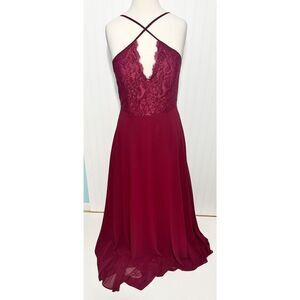 Hayley Paige Occasions Sleeveless Lace Bridesmaid Dress 52017 Maroon Red Size 10